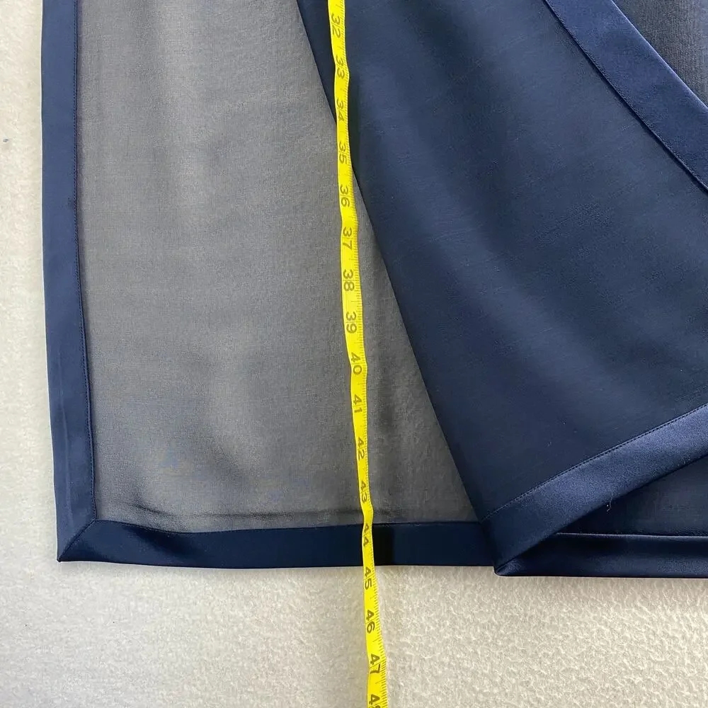 Silk Scarf Chiffon Shawl Wrap Sheer Rectangular Satin Trim Oversized 90x40 Blue